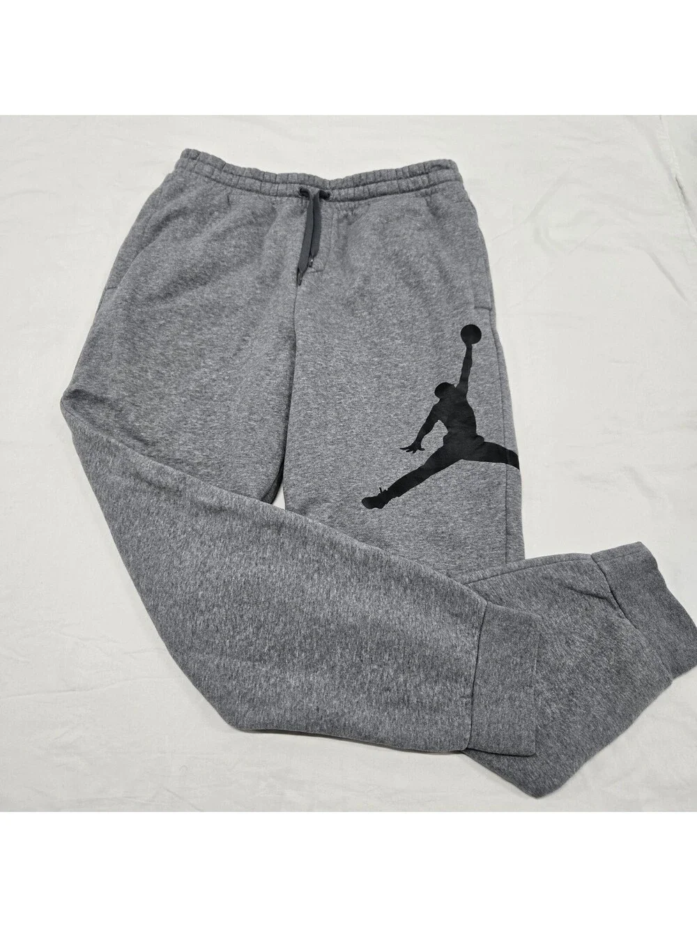 EUC Men's MEDIUM Air Jordan Jumpman Logo Sweatpants Grey Fleece Joggers Pockets